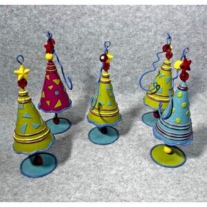 Lot Tin Christmas Tree Ornaments Funky Multicolor Metal‎ Holiday Lime Green READ